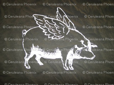 Flying Pig, White on Black