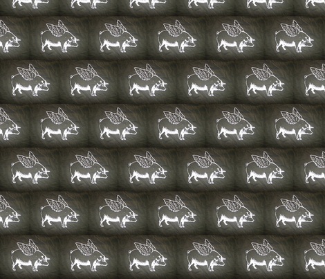 Flying Pig, White on Black fabric by ceruleana_fiber_arts on Spoonflower - custom fabric