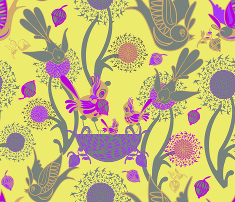 Birds and Nests (Bonnard) fabric by chickoteria on Spoonflower - custom fabric