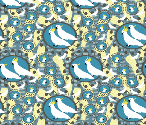 Sulfer Crested Cockatoos in Blues fabric by rubydoor on Spoonflower - custom fabric