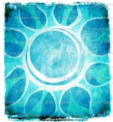 Cool Blue Flower Illustration - Batik style.
