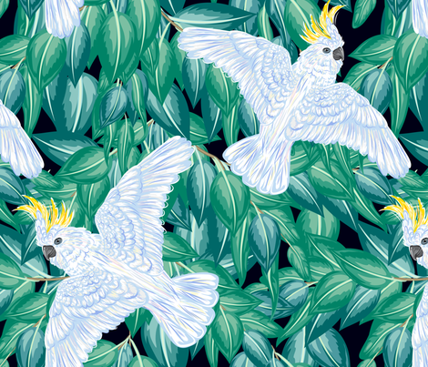 Sulphur Crested Cockatoo And Leaves fabric by diane555 on Spoonflower - custom fabric