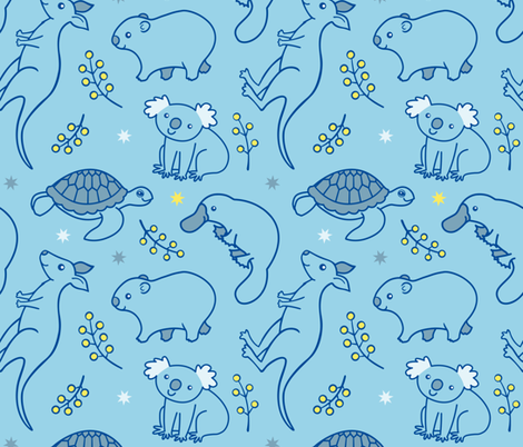 Adorable Aussie Critters - Blue fabric by zoel on Spoonflower - custom fabric
