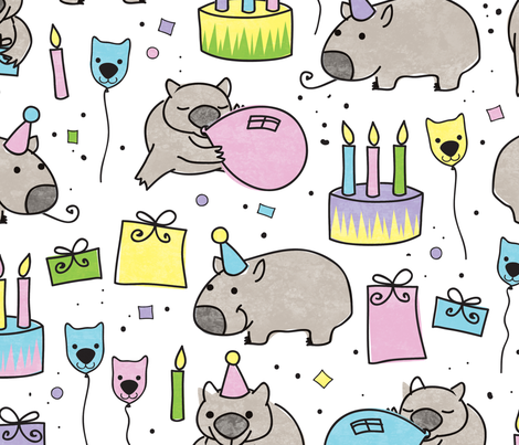 Happy Birthday Wombat! fabric by jennartdesigns on Spoonflower - custom fabric