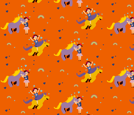 Girl_and_unicorn_Orange fabric by a_belle_design on Spoonflower - custom fabric