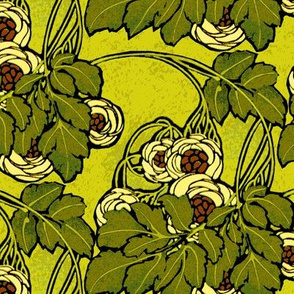 Art nouveau floral in greens