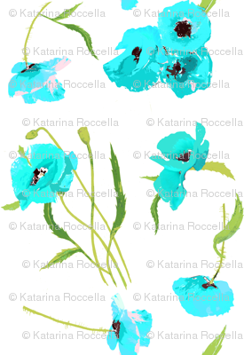 poppies fresh aqua and white