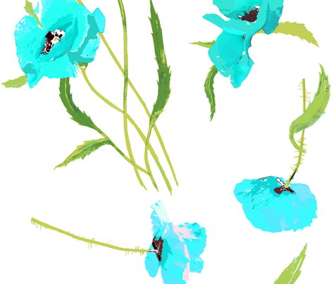 poppies fresh aqua and white fabric by katarina on Spoonflower - custom fabric