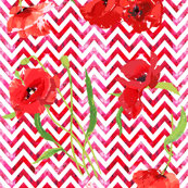 red watercolor chevron and poppies smaller scale