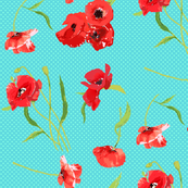 poppies on aqua dots