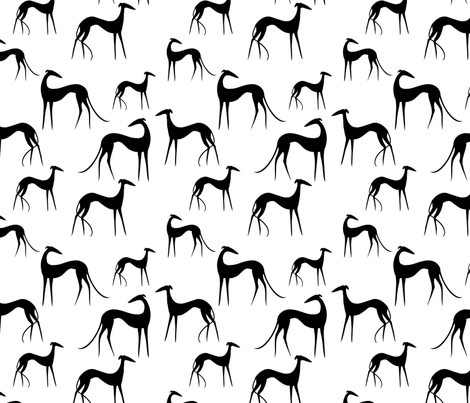 Sighthounds black white fabric by lobitos on Spoonflower - custom fabric
