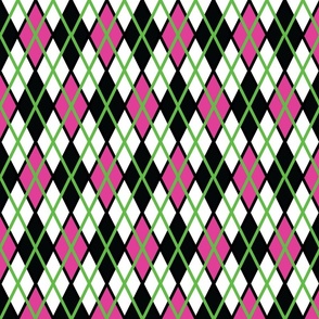 GIR Argyle - Light Pink, White and Black, with Light Green Stripes