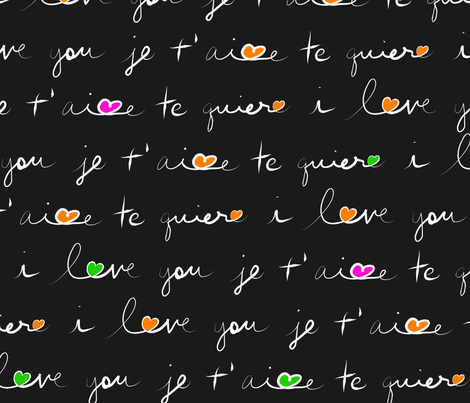  i love you je t'aime te quiero valentine fabric by bouclesf on Spoonflower - custom fabric