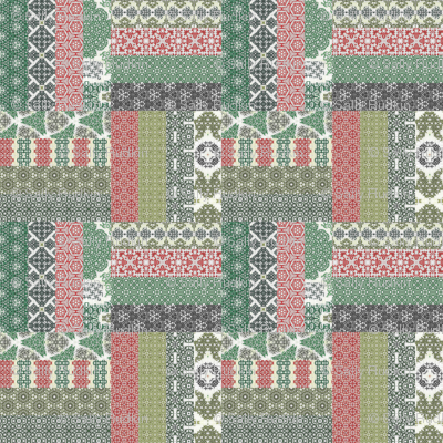 Crazy Wreath Stitched Rail Fence Cheater Quilt