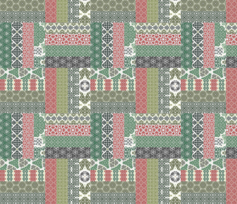 Crazy Wreath Stitched Rail Fence Cheater Quilt fabric by stitchinspiration on Spoonflower - custom fabric