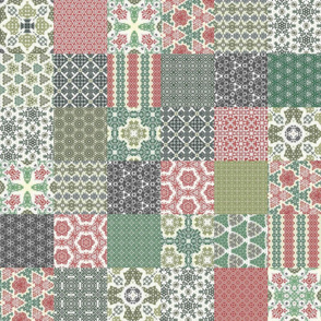 Crazy Wreath Stitched Cheater Quilt - 3" Squares