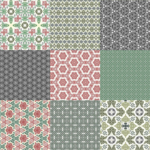 Crazy Wreath Stitched Cheater Quilt - 6" Squares