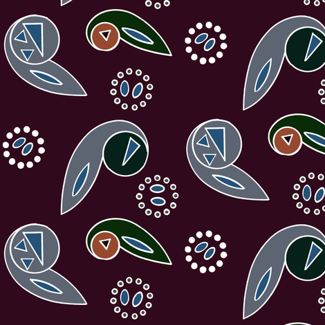 Paisley and Wheels Abstract - Dark fabric by telden on Spoonflower - custom fabric