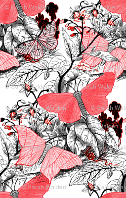Moth Ridden Botanical ~ Red, Black & White and Tight