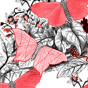 Moth Ridden Botanical ~ Red, Black & White and Tight
