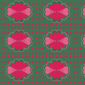 Pink Valentine Hearts on Emerald Green