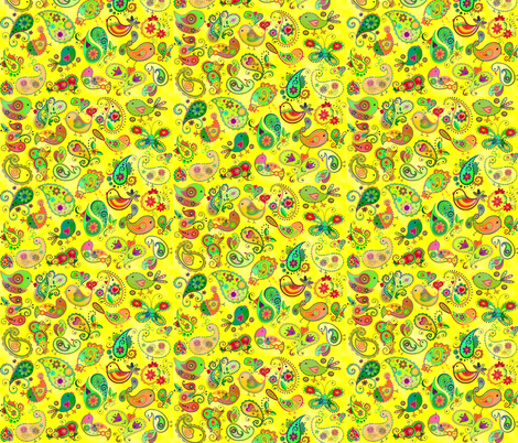 paisley birds -  yellow fabric by krs_expressions on Spoonflower - custom fabric