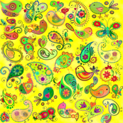 paisley birds -  yellow