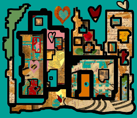 Heartbeat City COOL (large scale design without border) fabric by anniedeb on Spoonflower - custom fabric