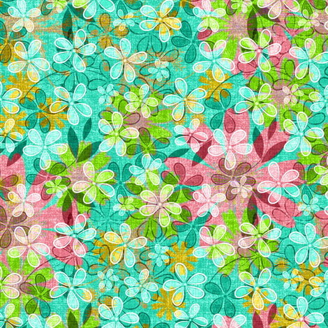 Floral Meadow Mix in turquoise fabric by joanmclemore on Spoonflower - custom fabric