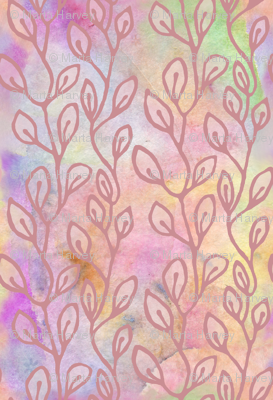 Continuous leaf pattern - rose on colorful background