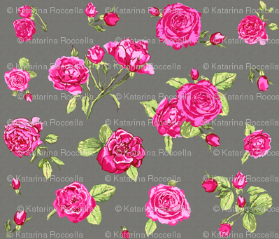 shabby chic roses grey larger scale