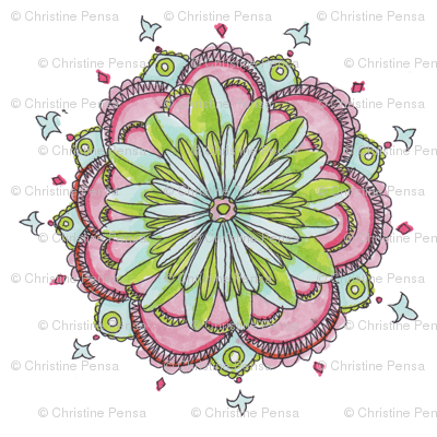 Stylized Floral Pattern on White