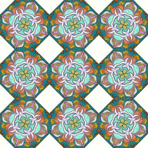 Fashionable Foxy European Teal and Rust Floral Mandala