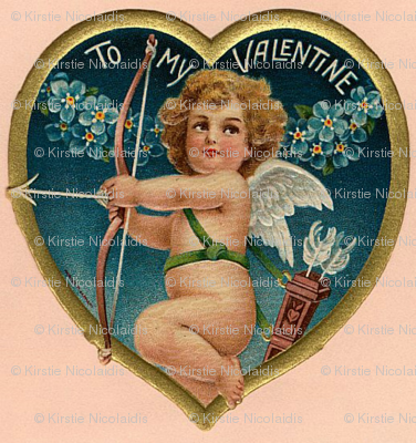 Pink Golden Heart Valentine Cherub