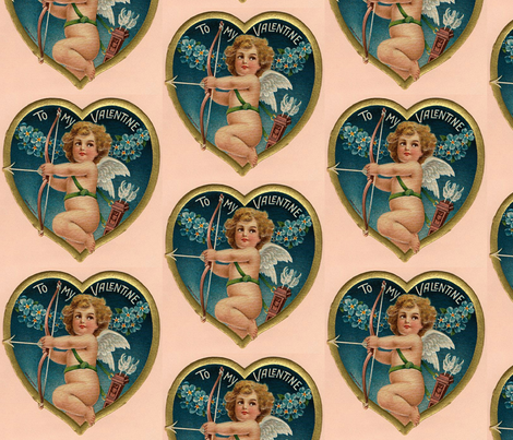 Pink Golden Heart Valentine Cherub fabric by adeline_country_cottage on Spoonflower - custom fabric