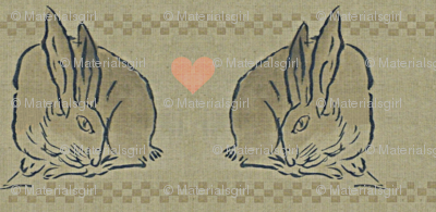 Amorous Spring Hares - taupe, charcoal & salmon pink.  Valentines Day.