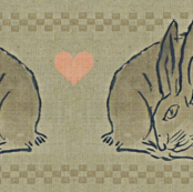 Amorous Spring Hares - taupe, charcoal & salmon pink.  Valentines Day.