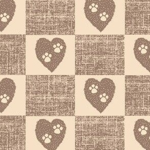 Puppy Love -  two paws checkered, pink & brown check