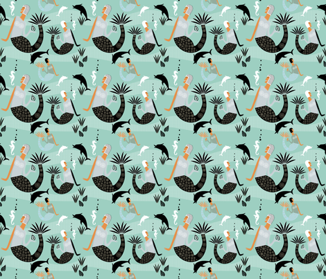 Mermaids (Aqua) Small Repeat fabric by chickoteria on Spoonflower - custom fabric