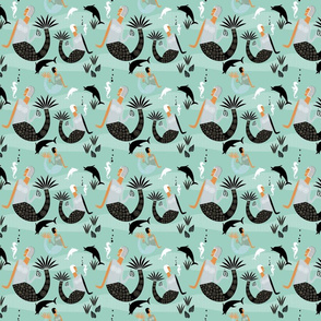 Mermaids (Aqua) Small Repeat