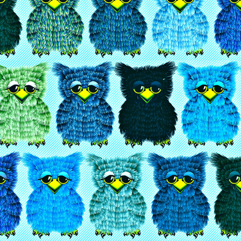 Fuzzy Blue Owlettes fabric by glimmericks on Spoonflower - custom fabric