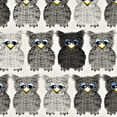 Fuzzy Gray Owlettes2 fabric by glimmericks on Spoonflower - custom fabric