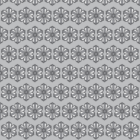 Small Six Petal Floral in gray fabric by cnarducci on Spoonflower - custom fabric