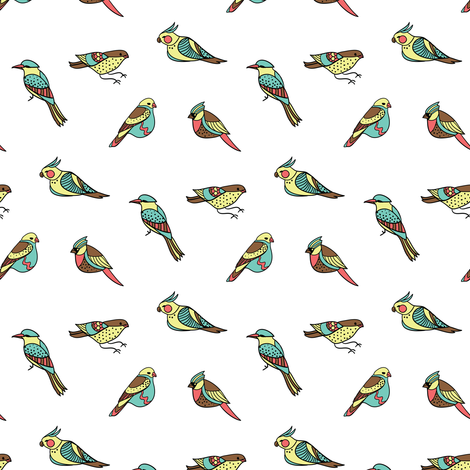 doodle birds pattern on white