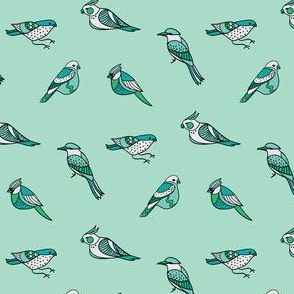 doodle birds pattern on mint