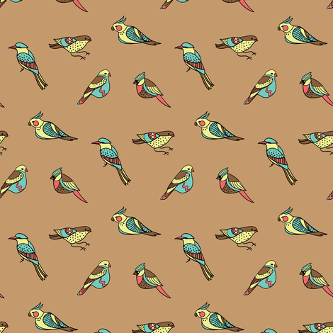 doodle birds pattern on brown