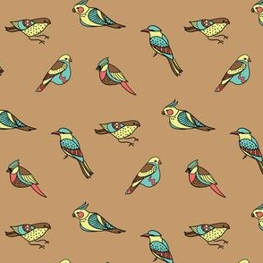 doodle birds pattern on brown