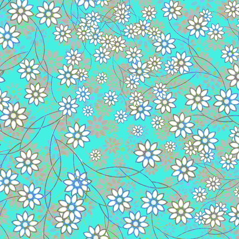 Meadow Floral Sprays in aqua fabric by joanmclemore on Spoonflower - custom fabric