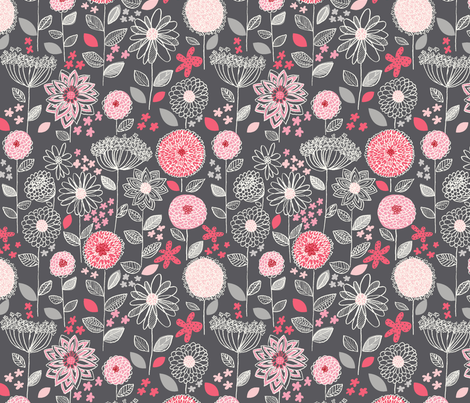 flowers_a_fantasy_gray fabric by stacyiesthsu on Spoonflower - custom fabric