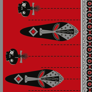 african mask border / red